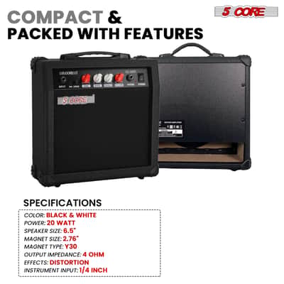 5 Core Guitar Amplifier 20W Electric Portable Mini Amp w Built in 6.5" Speaker Aux Headphone Jack image 7