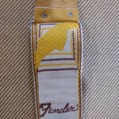 Rare Fender vintage strap 1969/1971 USA White Brown Yellow monogram horizontal logo metal fix EXC +++ image 6