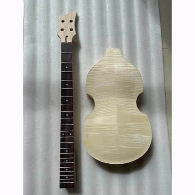 DIY Project 4 String Violin Bass Tiger Maple Top Body with Neck, Rosewood Fingerboard image 4