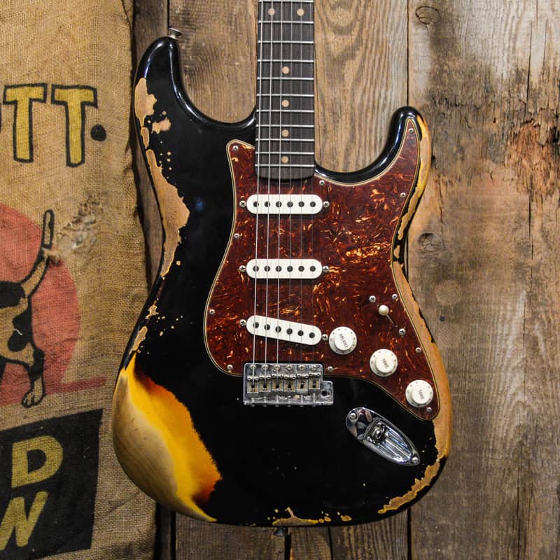 Fender Custom Shop '61 Reissue Stratocaster Relic - Heavy Relic Aged Black Over 3-Color Sunburst image 1