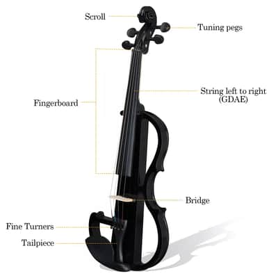 4/4 Full-Size Black Electric Silent Violin Set with Case, Bow, Rosin & Headphones – Professional Practice Instrument image 3