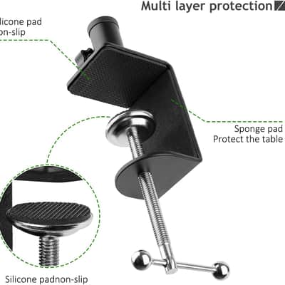 Heavy Duty Metal Table Mount Clamp, Metal Desk Clamp for Mic Boom Arm Stand Adjustable Mic C Clamp Can be Mounted Against the Wall, Fits up to 2.24"/5.7cm Desktop Thickness image 2