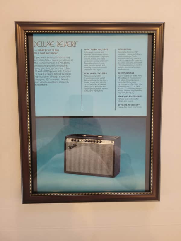 1975 Fender Guitars Dealer Color Promotional Ad Framed Fender Deluxe Reverb Amp Original image 1