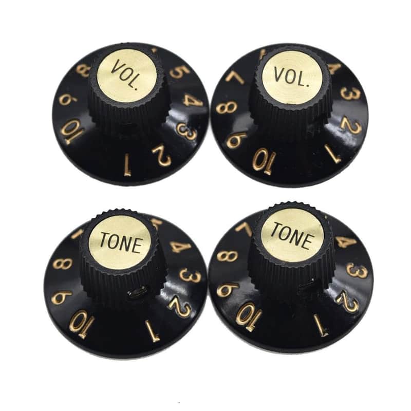 4 Pcs Witch Hat Knobs with Set Screw 1/4" Guitar Bass Knobs 2 Volume 2 Tone for 72 Telecaster Custom/Jazzmaster/Guitar Amplifiers Black with Gold Cap image 1