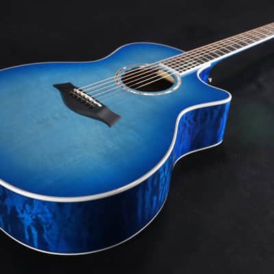 Taylor Custom Shop Grand Auditorium BLACK LABEL Spruce Top Quilt AAA Maple Back & Sides with Hardcase Transparent Blue 093 image 4