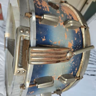 1938-1940 Slingerland Radio King 5-Piece Trap Set – 29" Bass – Original Blue & Silver Duco – Complete w/ Epic Pedal image 8