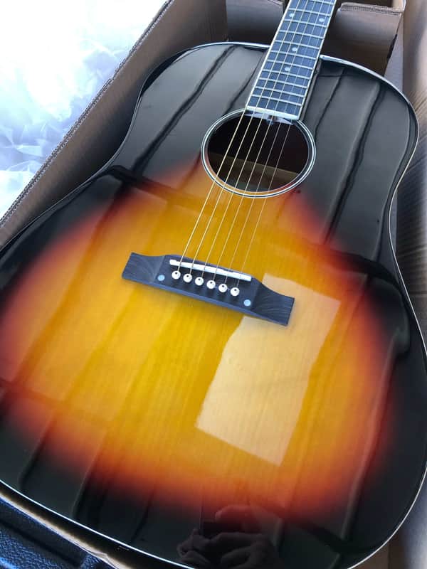 Mint Stagg Dreadnought Slope Shoulder Basswood Top Catalpa Neck 6-String Acoustic Guitar Vintage Sunburst image 1