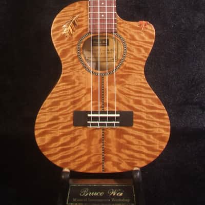 Handmade ArchBack Tenor Ukulele, Solid Quilted Maple, Leaf decor, Soft-bag, Bruce Wei UCK17-2003 image 10