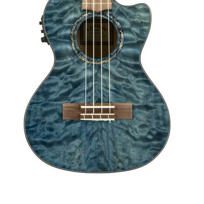 Lanikai Quilted Maple Blue stain Tenor with Kula Preamp A/E Ukulele (QM-BLCET) image 3