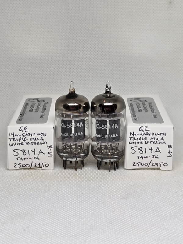 GE JAN 5814A Triple Mica Gray Plate Well Matched (2.0%) Pair NOS 12AU7 12AU7A 5814 image 1