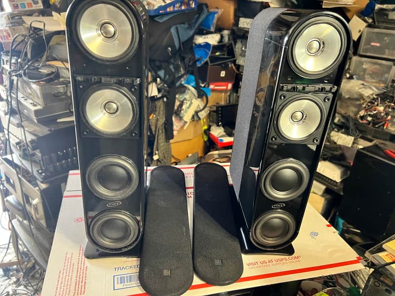 Pair Of KEF Model 7 Main / Stereo Speakers Used with Speaker Wire tested black image 1