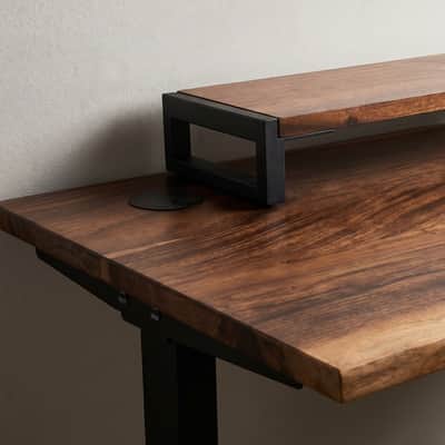 Height-Adjustable Walnut Home Studio Desk with Keyboard Tray Solid Wood  image 5