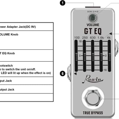 Rowin Guitar Equalizer Pedal 5-band Graphic EQ Frequency Compensator ±18dB Range LEF-317A, FREE PICKS + HOLDER+ FREE SHIP USA image 10