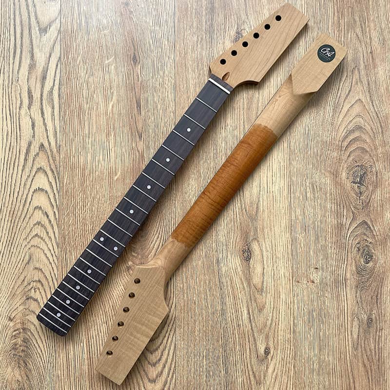 Telecaster Compatible Pro Roasted Flame Maple and Rosewood Guitar Neck Unfinished Paddle Headstock image 1