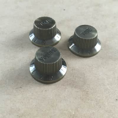 3 Shiny Vintage Antique Brass Finish Guitar Knobs For Fender Strat Light NOS Relic Wear image 1