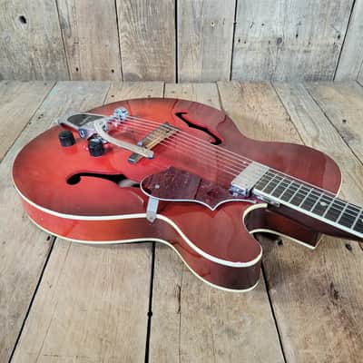 Harmony Rocket H53 1959-1965 with Bigsby with Floating Jazz Pickup - Nickel - Red image 9