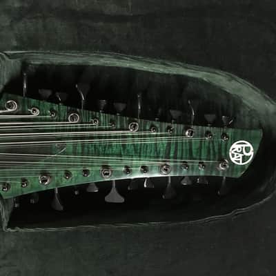 Prat Basses GODZILLA C3-WTF-24 24 string Bass (8x3) Trans Dark Emerald Green + Axe Handler Arc Stand image 8
