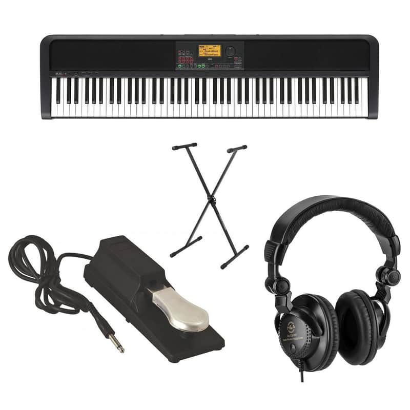 Korg XE20 88-Key Home Digital Ensemble Piano Bundle with Keyboard Stand, Sustain Pedal, H&A Closed-Back Studio Monitor Headphones image 1