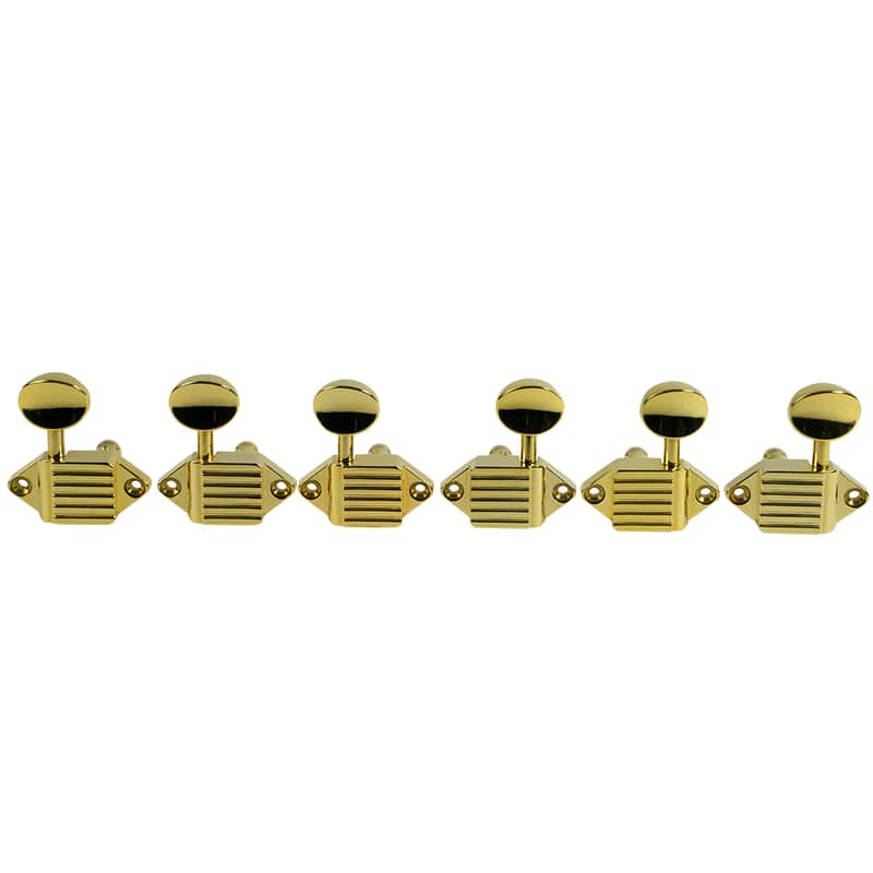 Kluson 3 Per Side Vintage Diecast Series Waffleback Tuning Machines Gold With Oval Metal Buttons image 1