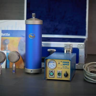 Rare Vintage Early Blue Bottle Tube Condenser Microphone Set image 1