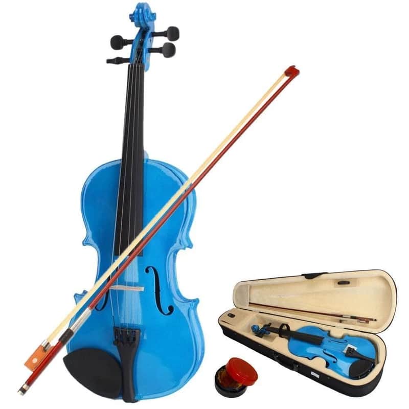 Full Size 4/4 Beginner Acoustic Violin Kit – Blue Starter Set with Case, Bow & Rosin – Ideal for Students & School Orchestra image 1