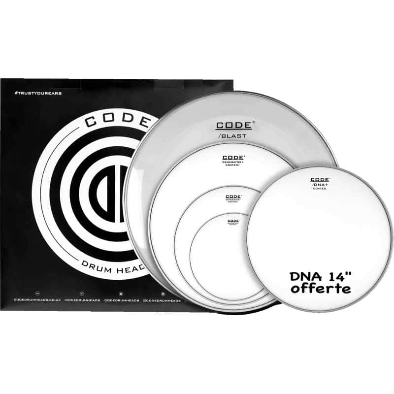 CODE DRUMHEADS FPGENCTDR Full Pack - Sablée Rock 10" 12" 16" 22" + 14" DNA offerte
