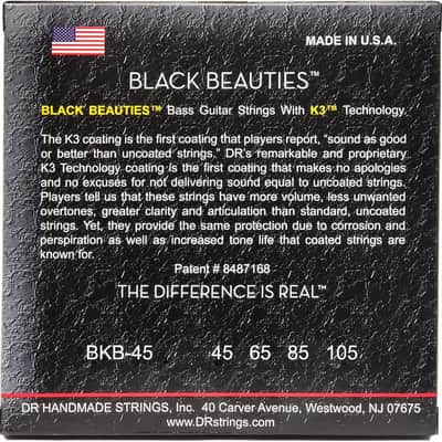 DR Strings Black Beauties-Black Coated Bass Guitar Strings 45-105 (BKB-45) image 6