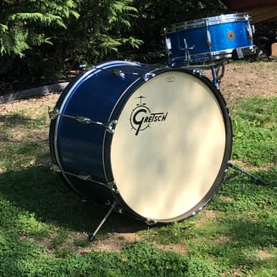 Vintage 1960s Gretsch Round Badge 2-Piece Blue Sparkle Glass Glitter Jazz Drums Virgin Bass Snare USA Jasper Shells 14/22 image 14