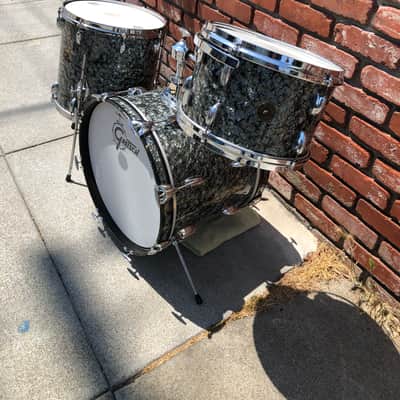 RARE! Gretsch 18” Round Badge Drum Set Black Diamond Pearl 3 Piece Drum Kit image 4