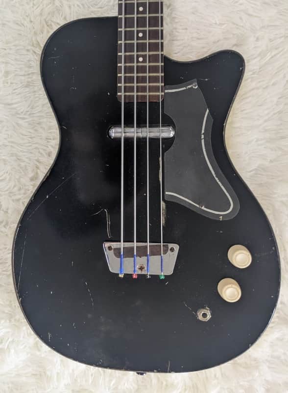 Vintage Silvertone 1444 Bass Guitar Danelectro USA Black w/Original Hard Case image 1