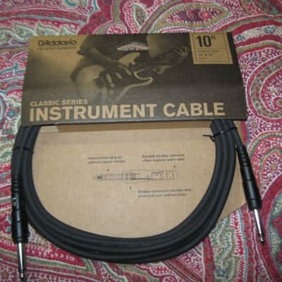 TWO new in package D'Addario Classic Series Instrument Cable Straight to Straight, 10ft. PW-CGT-10, Black / ultra-pure, oxygen-free copper coaxial conductor with dense spiral shielding in a low capacitance design / Double molded plug design image 5
