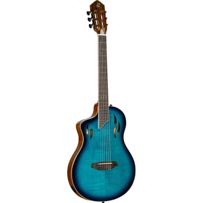 Ortega TourPlayer Series Nylon String Acoustic-Electric Guitar - RTPDLX-FMA-L, Left-handed, Flamed Mapled Blue image 17
