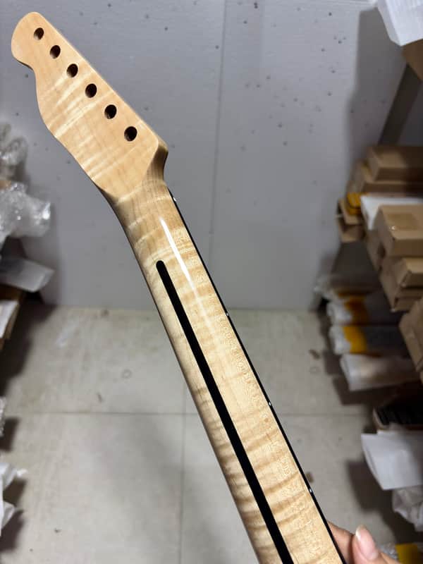 6 string DIY Gloss 22Frets Flame Maple Electric guitar Neck black square inlay image 1