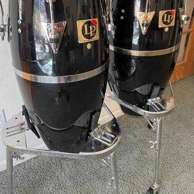 Latin Percussion Carlos “Patato” Valdez Congas Fiberglass Mid-90s - Black with stands image 2