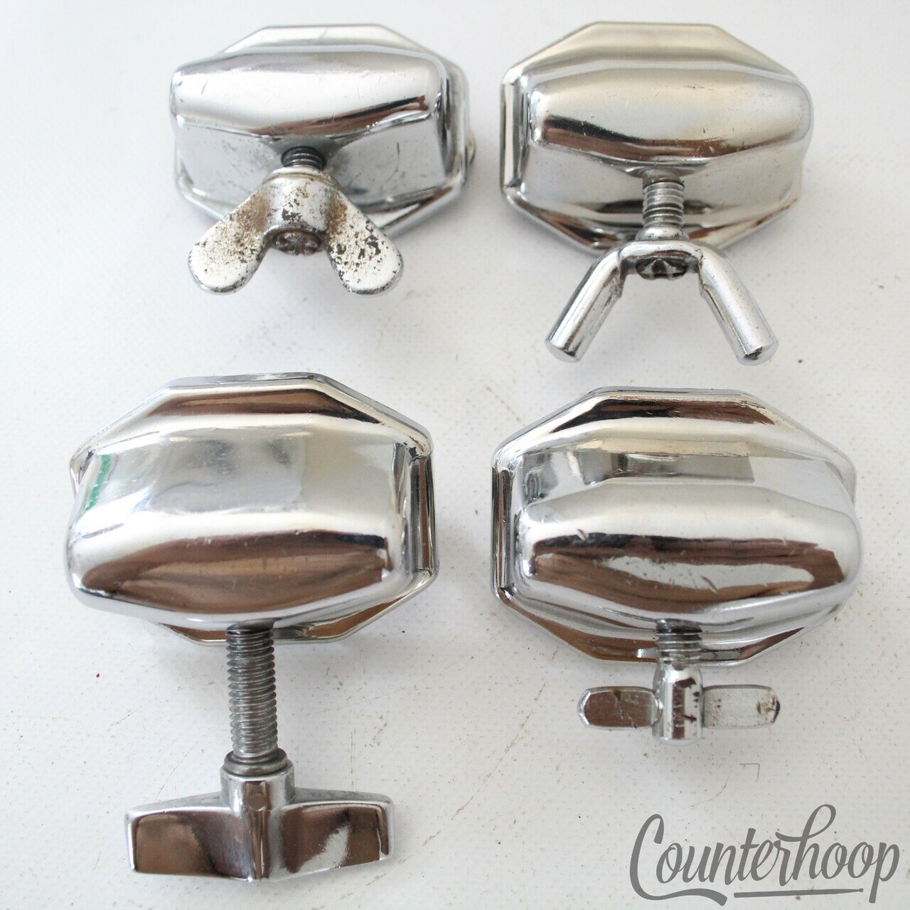 Pearl 4x Tom Drum Mounts Vintage 60s Japan Ludwig-Copy 1 7/8" Chrome 3/8" L-Arm — main photograph