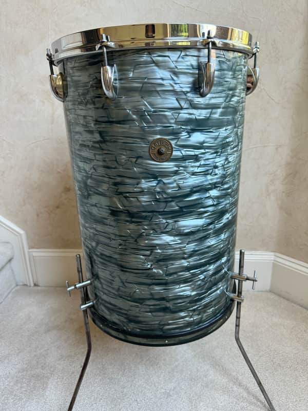 Gretsch Vintage 1951 Round Badge 14” x 21” Cocktail Snare Drum 50s - Blue Pearl image 1