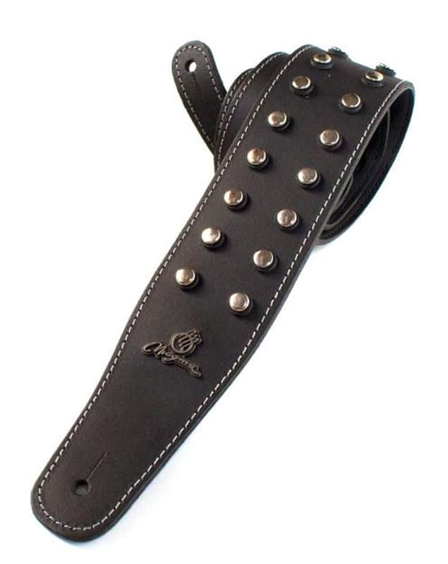 Magma Leathers 2.52" Delux Argentinean nickel round metal inlays leather Guitar Strap Black (07MH01.) image 1