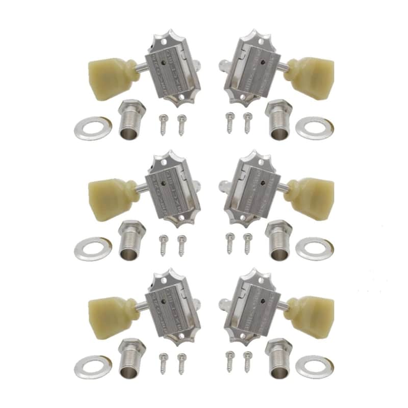 Grover 3x3 Vintage Style Tuning Machine Set - Green Keystone - Nickel Body image 1