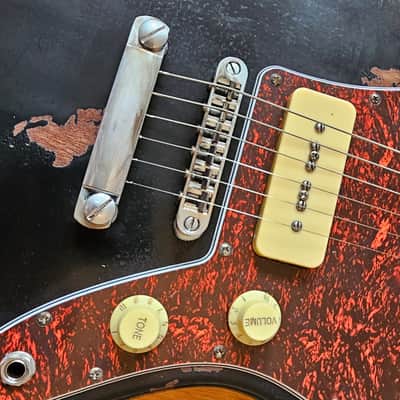 Custom Jazzmaster black electric guitar relic with P90 pickups 2025 image 12