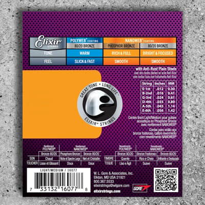 Elixir Strings - Acoustic Phosphor Bronze with NANOWEB Coating - Elixir Acoustic Guitar Strings - Light/Medium (.012-.056) 16077 image 2