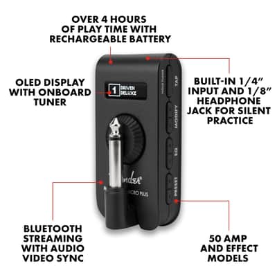 Fender Mustang Micro Plus Headphone Amplifier with Rechargeable Battery, Bluetooth Audio Streaming and 50 Amp and Effects Models, with 2-Year Warranty image 2