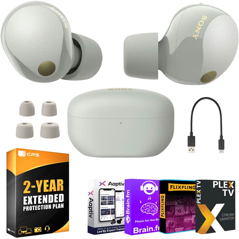 Sony WF-1000XM5 Noise Canceling Wireless Earbuds (Silver) Bundle with 2 YR Warranty image 1