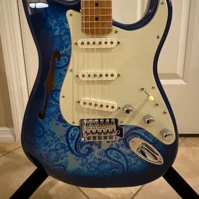 Partscaster Thinline S-Style w/ Fender USA Pure Vintage 65 pickups (Fender Semi-hollow Strat) 2020'a - Blue Paisley image 2