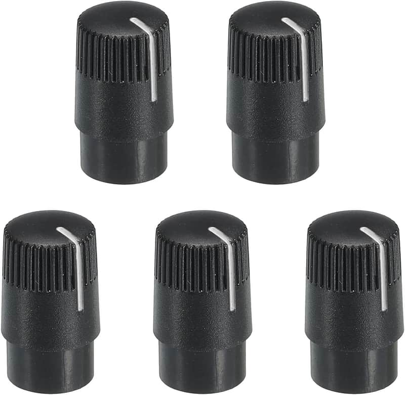 Potentiometer Control Knob ABS Guitar Knob for Electric Guitar Power Amplifiers Stereos,Bass Volume Tone 180 Degrees Rotary Knob 6mm D Type Shaft Black White 5PCS image 1