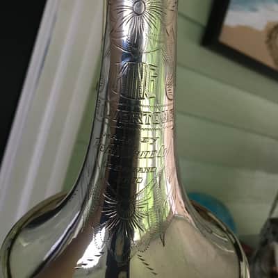 BLOW OUT DEAL KING SILVERTONE CORNET 1949 STEARLING SILVER MARKED  GREAT valves LOVELY GREAT YR. PLAYER need some attention image 2