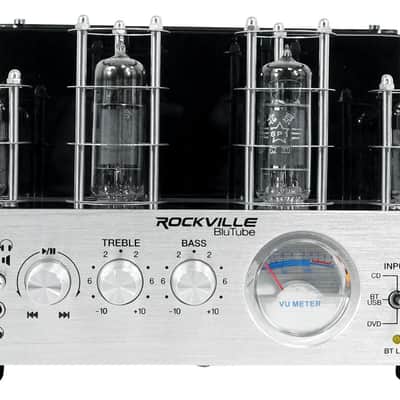 Rockville BluTube Tube Amplifier+(2) 5.25" White Bookshelf Speakers + 8" Stands + Rockville BLUE 14G50 OFC 14 Gauge 50 Foot 100% Copper Speaker Wire image 6
