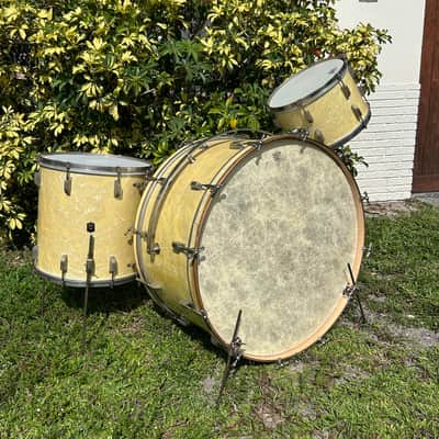 1940 Leedy 28/16/13 white marine pearl vintage drums image 1