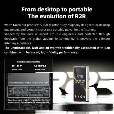FiiO M33 R2R Portable HiFi Music Player, Snapdragon 680, 8GB RAM + 128GB Storage, True R2R DAC, XMOS XU316 USB Audio, 1100mW Balanced Output, AUTO EQ, 5.5” Full HD Display (Vintage Gold) image 3
