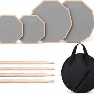 12 Inch + 8 Inch Double Sided Silent Drum Practice Pad Set, Professional Rubber Snare Drum Pad with 2 Pairs 5A Nylon Tip Drum Sticks, Portable Travel Drumming Accessories for Beginners & Adults (Gray) image 1