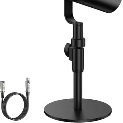 Dynamic Podcast Microphone, XLR Mic for Recording, Streaming, XLR Cardioid Mic with Quick Mute, Volume Control, 200 cm/78inch Cable, with Desktop Stand, Audio Interface Needed, Black image 1